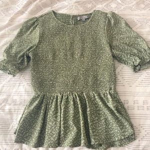 Wishlist Green Smocked Short Sleeve Blouse